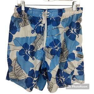 Ron Jon Surf Shop Mens Size Medium Blue Hawaiian Swim Shorts Netting Lined Board